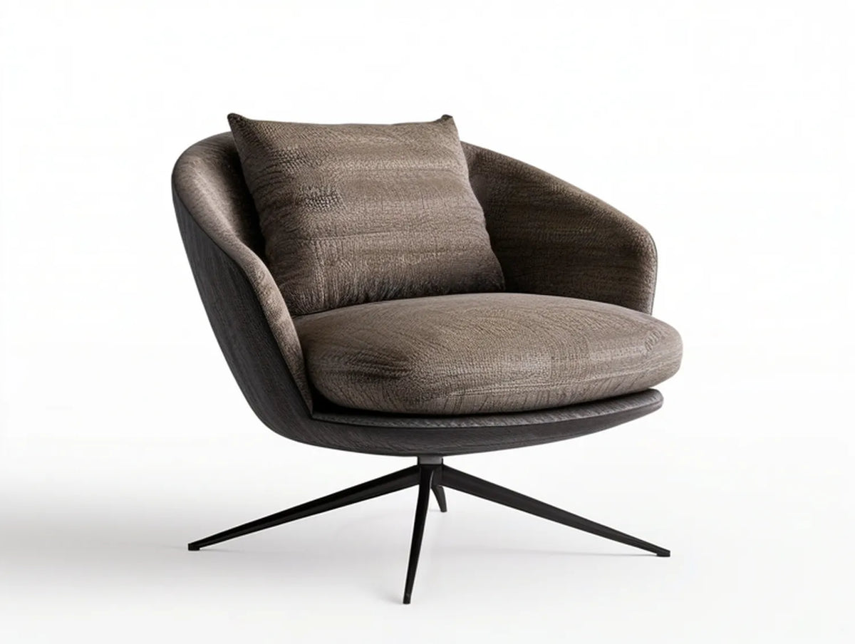 Taupe and Black Polyester Swivel Lounge Chair with Removable Back Pillow, 31.5 x 33.5 x 30.7 in