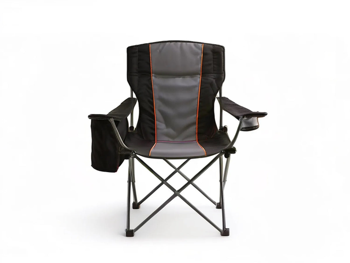 Black Gray Orange Folding Camping Chair with Cup Holder, 34.6 x 21.7 x 39.4 in, Steel Frame and 600D Polyester