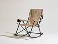 Tan and Black Folding Rocking Chair with Beech Wood Armrests, Cup Holder and Carry Handle, 26 x 24 x 37 in