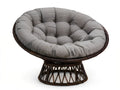 42 in Round Swivel Papasan Chair with Gray Polyester Cushion and Dark Brown Rattan Frame