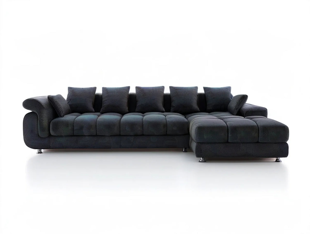 Black Right-Facing Sectional Sofa with Chaise, 126 x 68 x 34 in