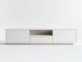 White MDF TV Stand with 2 Doors, 1 Drawer and Open Shelf, 70.9 x 15.7 x 17.7 in