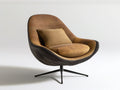 Brown and Black Swivel Lounge Chair with Polyester Upholstery, 31.5 x 33.5 x 35.4 in
