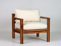 Solid Wood Lounge Chair with Cream Polyester Cushions, Walnut Brown Frame, 28.0 in W x 31.0 in D x 32.0 in H