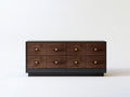 8-Drawer Walnut Veneer TV Stand with Brass Pulls, Brown/Black, 70.9 x 17.7 x 29.5 in