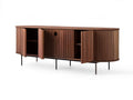70.9 in Oval Fluted Walnut Brown MDF Veneer TV Stand with Black Steel Legs, 70.9 in W x 15.7 in D x 27.6 in H