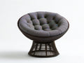 Round Papasan Lounge Chair with Gray Cushion and Dark Brown PE Rattan Base, 43 in x 43 in x 35 in