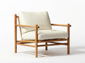 Cream Polyester Upholstered Lounge Chair with Natural Brown Rubberwood Frame, 28.7 x 31.5 x 33.5 in